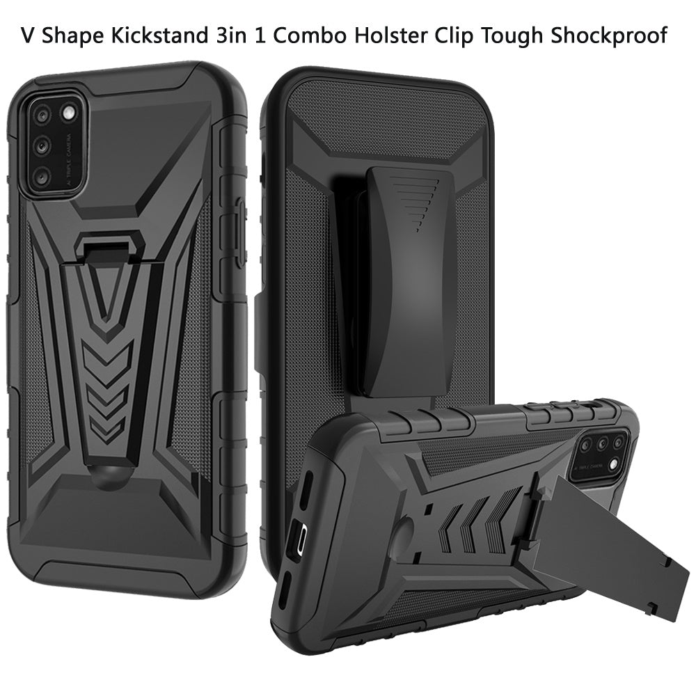 For TCL A3X Hybrid 3 in 1 Rugged Combo Belt Clip Holster Heavy Duty Tough Shockproof Rubber Hard PC + TPU with Kickstand Stand Black Phone Case Cover