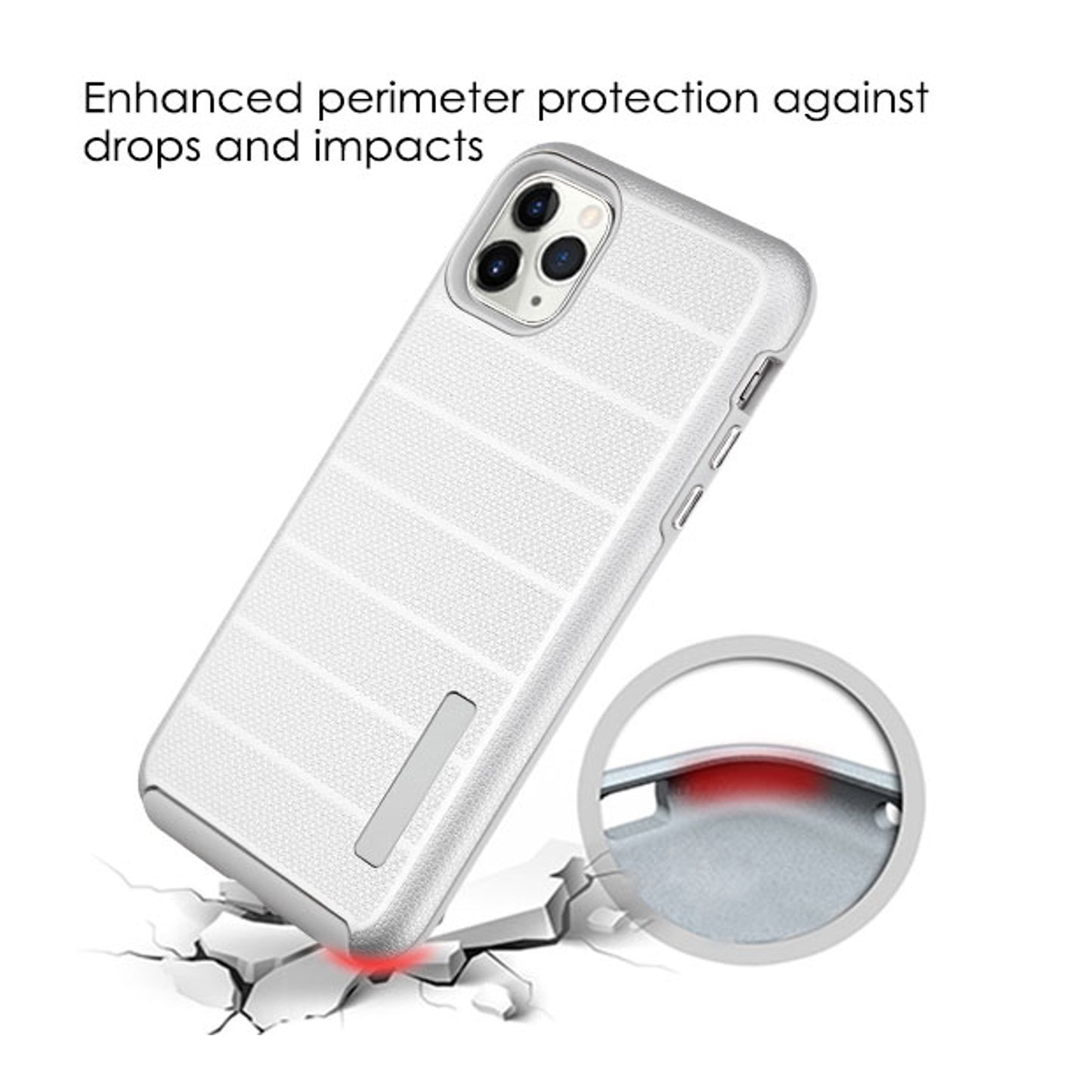 For Apple iPhone 11 (6.1") Texture Brushed Line Shockproof Rugged Shield Non-Slip Hybrid Dual Layers Soft TPU + Hard PC Back Silver Phone Case Cover