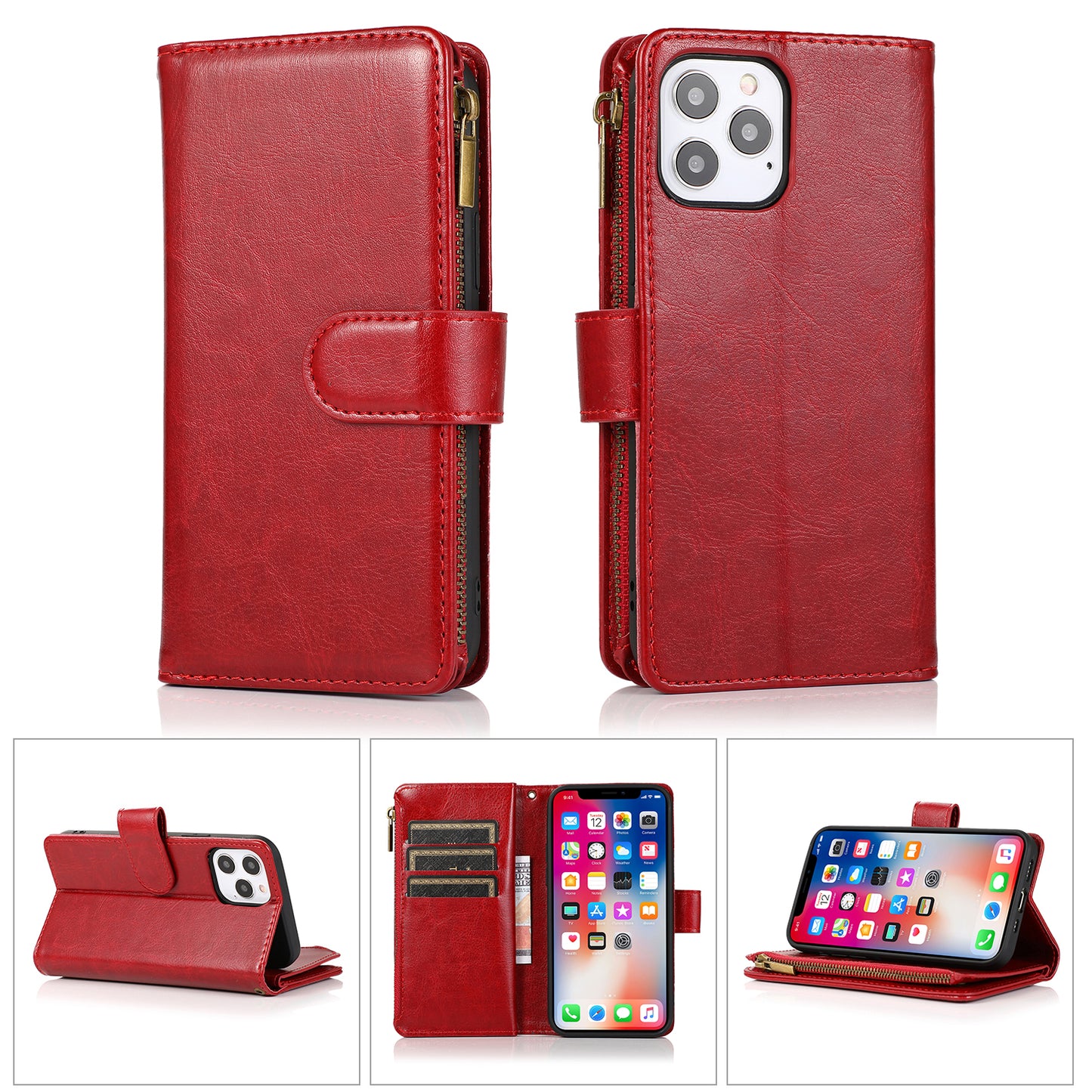 For Nokia XR20 Leather Zipper Wallet Case 9 Credit Card Slots Cash Money Coins Pocket Clutch Pouch with Stand & Strap  Phone Case Cover