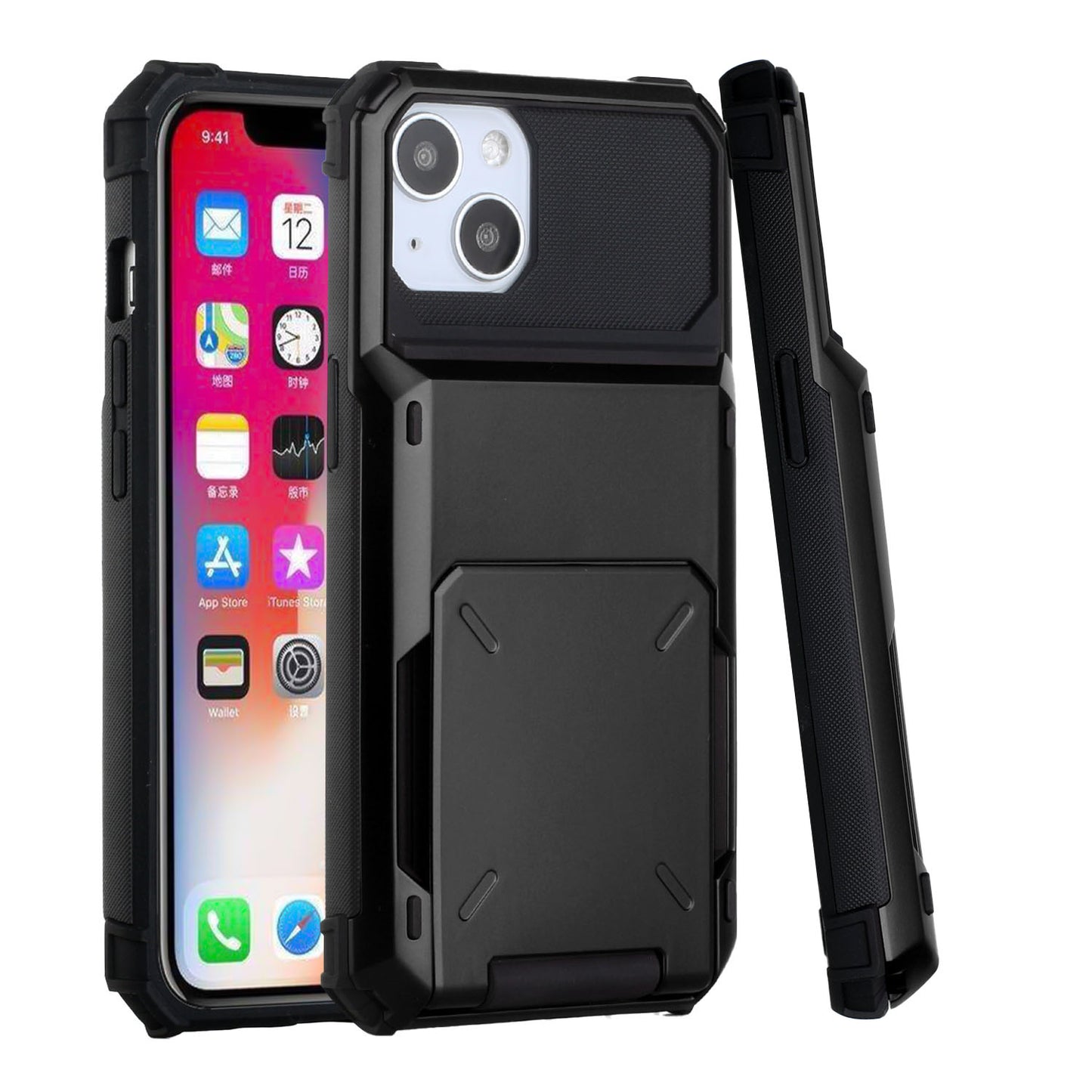 For Apple iPhone 13 Pro (6.1") Multiple Wallet Hidden Credit Card Holder (Upto 5 Cards) Shockproof Hybrid Armor Durable  Phone Case Cover