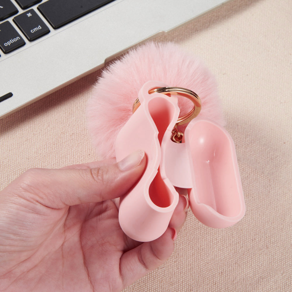 For Apple AirPods Series 3 (2021) Silicone Skin Cute Fur Ball Ornament Keychain 3 in 1 Fashion Thick TPU Gummy Luxury Soft Protective Earphone Pink Phone Case Cover