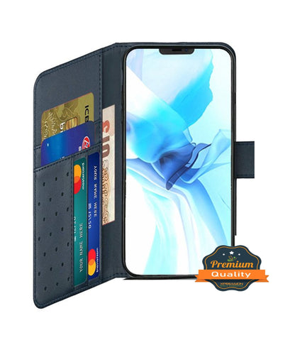 For Apple iPhone 8 Plus/7 Plus/6 6S Plus Wallet Case with Credit Card Holder, PU Leather Flip Pouch Kickstand & Strap Blue Phone Case Cover