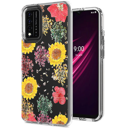 For TCL Revvl V Plus 5G (T-Mobile) Glitter Floral Print Pattern Clear Design Shockproof Hybrid Fashion Sparkle Rubber TPU  Phone Case Cover