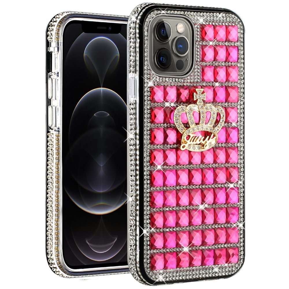 For Apple iPhone 12 Pro Max (6.7") Fashion Luxury 3D Bling Diamonds Rhinestone Jeweled Ornament Shiny Crystal Hybrid Hard  Phone Case Cover