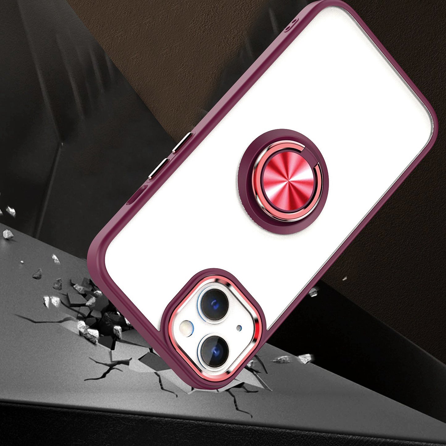 For Apple iPhone 11 (6.1") Slim Transparent Shockproof Hybrid Chromed with Magnetic Ring Stand Holder  Phone Case Cover