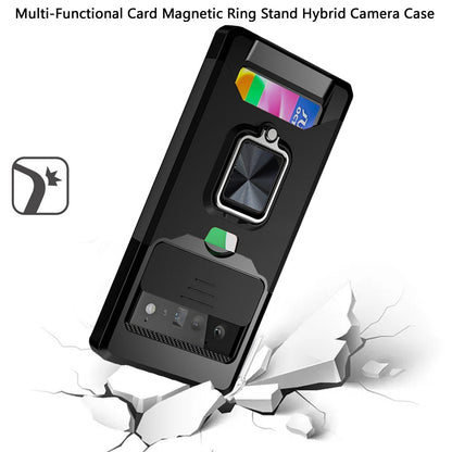 For Apple iPhone 14 (6.1") Wallet with Ring Stand & Slide Camera Cover Credit Card Holder, Military Grade Shockproof Hard  Phone Case Cover