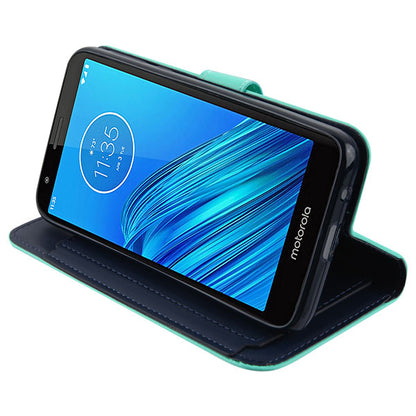 For Motorola Moto E6 PU Leather Wallet with Credit Card Holder Storage Folio Flip Pouch Stand Teal Green Phone Case Cover