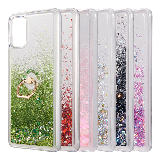 For Boost Mobile Celero 5G Hybrid Glitter Luxury Bling Sparkling Liquid Quicksand Glittering Sparkle TPU Rubber PC with Ring Stand Holder Kickstand  Phone Case Cover