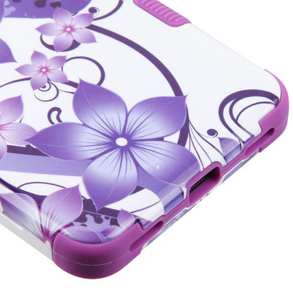 For Alcatel 3V 5032w (2019) Hybrid Three Layer Hard PC Shockproof Heavy Duty TPU Rubber Anti-Drop Purple Hibiscus Phone Case Cover