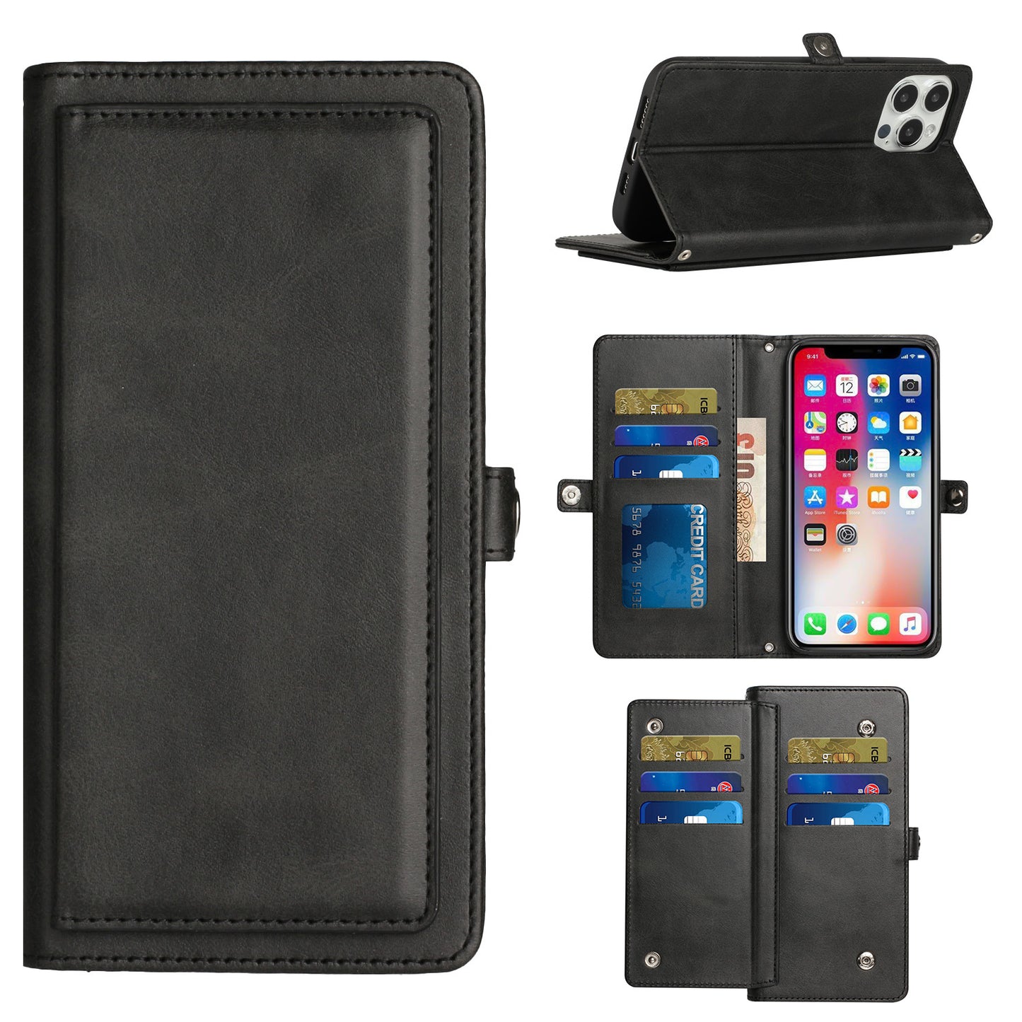 For Motorola Moto Edge 2022 Luxury 9 ID Cash Credit Card Slots Carrying Pouch Folio Flip PU Leather Lanyard & Kickstand  Phone Case Cover