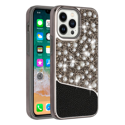 For Apple iPhone 11 (6.1") Bling Pearl Diamonds Design Glitter Hybrid Thick Hard TPU Shiny Protective Rubber Frame  Phone Case Cover