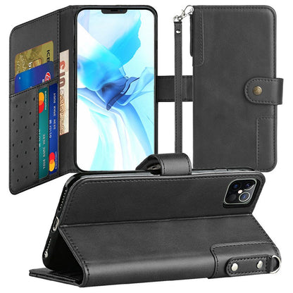 For Apple iPhone 11 (6.1") Wallet Case with Credit Card Holder, PU Leather Flip Pouch Kickstand & Strap TPU Protective  Phone Case Cover