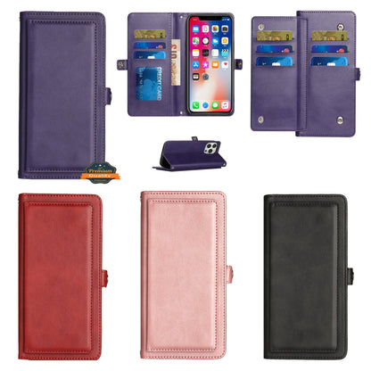 For T-Mobile Revvl 6 Pro 5G /Revvl 6 5G 9 ID Cash Card Slots Holder Carrying Pouch Folio Flip PU Leather Lanyard & Kickstand  Phone Case Cover