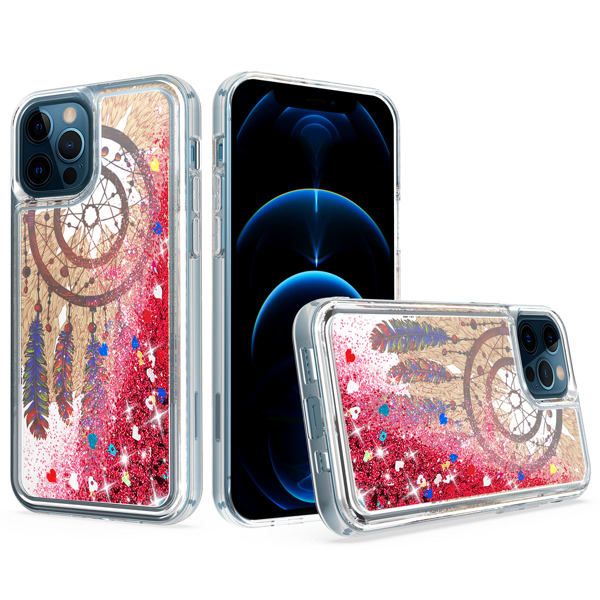 For Apple iPhone 13 Pro Max (6.7") Quicksand Design Liquid Glitter Bling Hybrid Floating Flowing Sparkle Colorful TPU Protective  Phone Case Cover