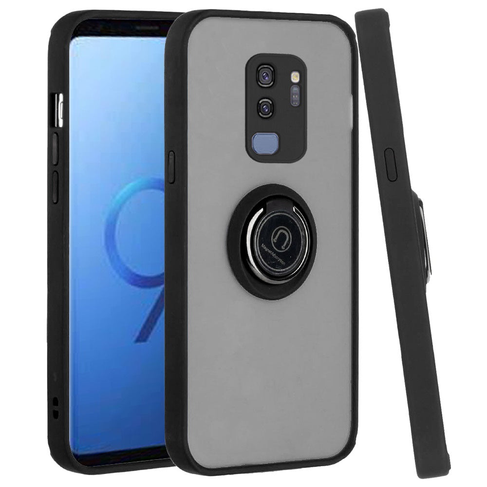 For Samsung Galaxy S9 /S9 Plus Hybrid PC and TPU Shockproof with 360° Rotation Ring Magnetic Metal Stand & Covered Camera  Phone Case Cover