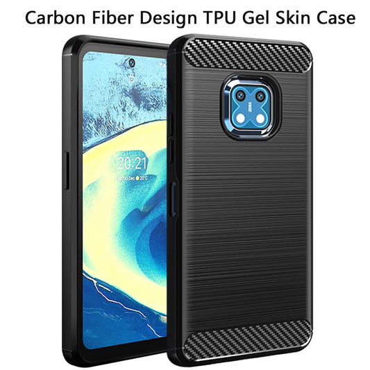 For Nokia XR20 Carbon Fiber Design Slim Fit Silicone Soft Skin Flexible Lightweight TPU Gel Rubber Absorbing Rugged Brushed Black Phone Case Cover