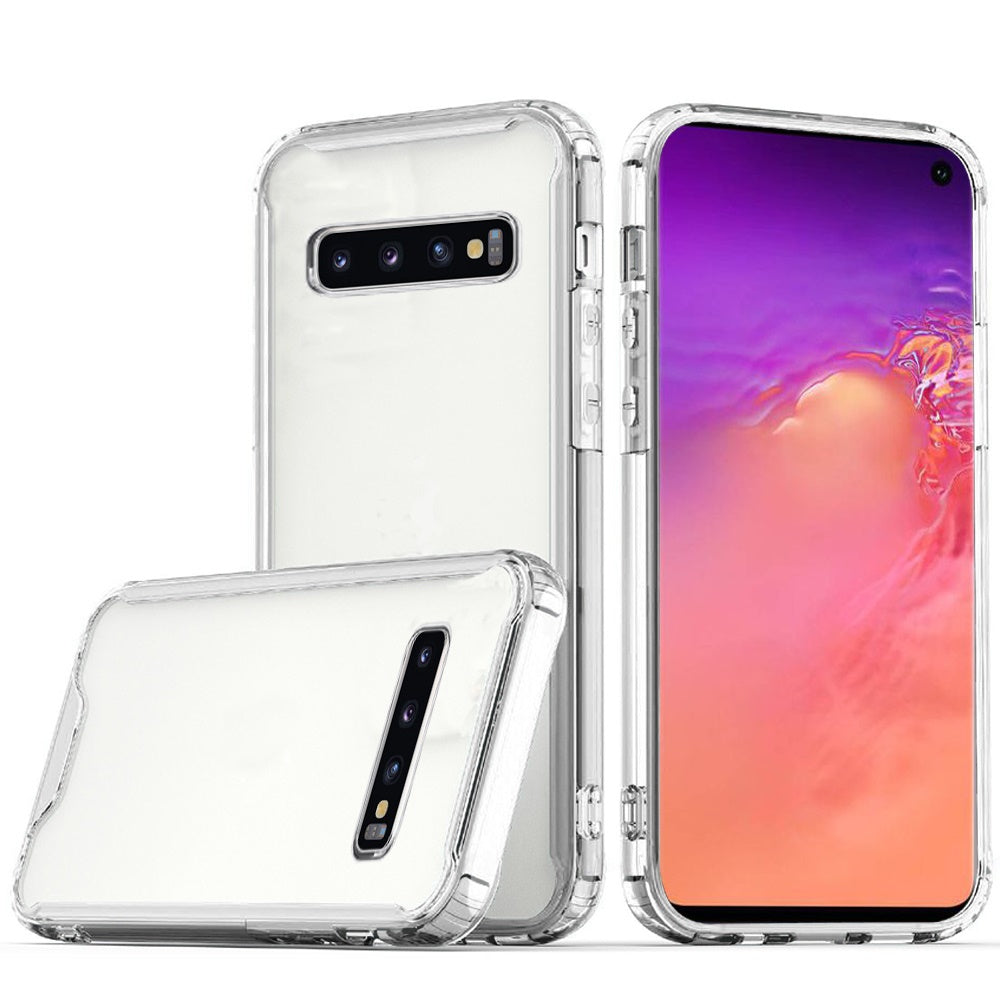 For Samsung Galaxy S10+ Plus Colored Shockproof Transparent Hard PC + Rubber TPU Hybrid Bumper Shell Slim Protective Clear Phone Case Cover