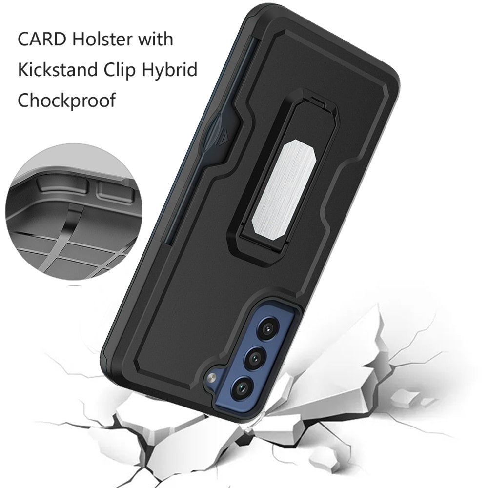 For Samsung Galaxy S22 Armor Belt Clip with Credit Card Holder, Holster, Kickstand Protective Full Body Heavy Duty Hybrid  Phone Case Cover