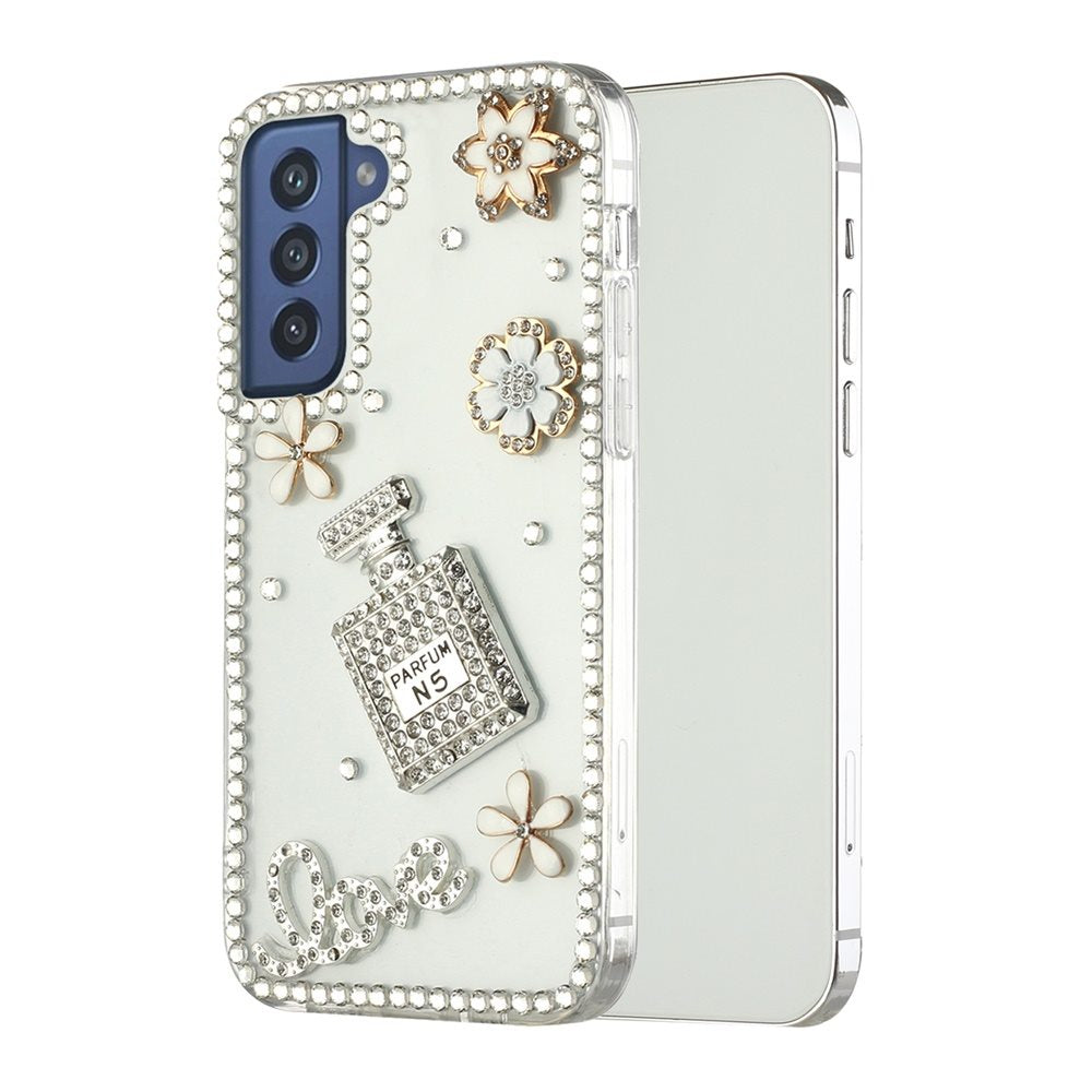 For Samsung Galaxy S21 Luxury Bling Clear Crystal 3D Full Diamonds Luxury Sparkle Rhinestone Hybrid Protective Perfume Hearts Flower Phone Case Cover