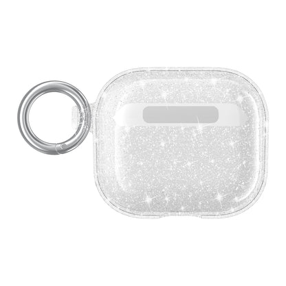 For Apple AirPods 3rd Generation (2021) Transparent Glitter Shimmer Bling Hybrid Silicone Rubber TPU Shockproof Skin with Keychain  Phone Case Cover