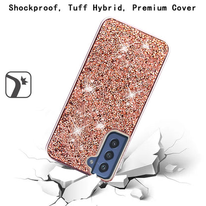 For Samsung Galaxy S22 /Plus Ultra Bling Rhinestone Diamond Shiny Glitter Hybrid Bumper Dual Layer Defender Rugged Shell Hard Rubber  Phone Case Cover