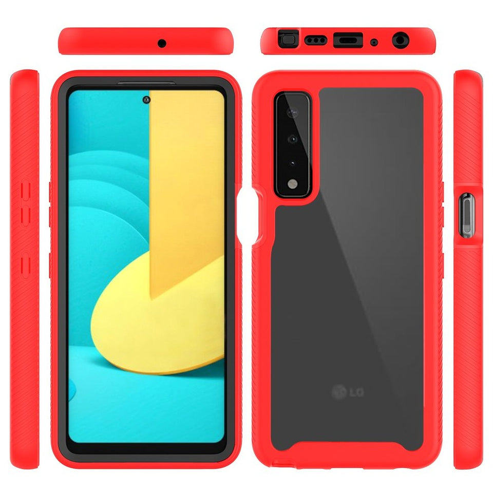 For OnePlus 10T 5G Clear Dual Layer Tuff Rugged Bumper Frame Heavy Duty Hybrid Shockproof Rubber Full Body Defender Red Phone Case Cover