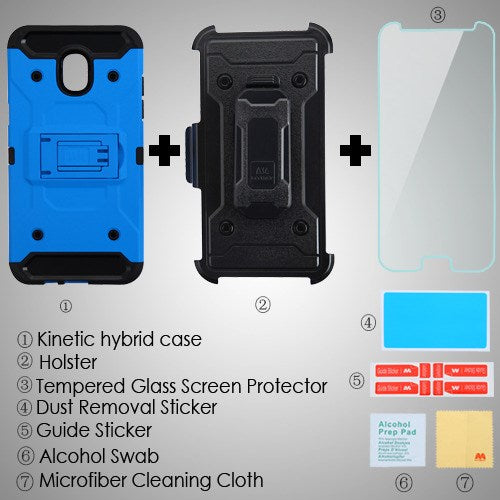 For Samsung Galaxy J3 (2018)/ Galaxy J3 Star/ Galaxy J3 Hybrid Armor with Belt Clip Holster Kickstand with Screen Protector Hard PC Shockproof Blue Phone Case Cover