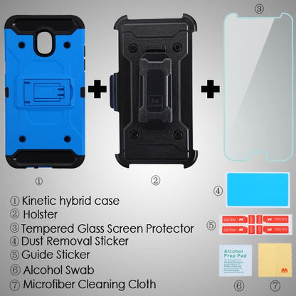 For Samsung Galaxy J3 (2018)/ Galaxy J3 Star/ Galaxy J3 Hybrid Armor with Belt Clip Holster Kickstand with Screen Protector Hard PC Shockproof Blue Phone Case Cover