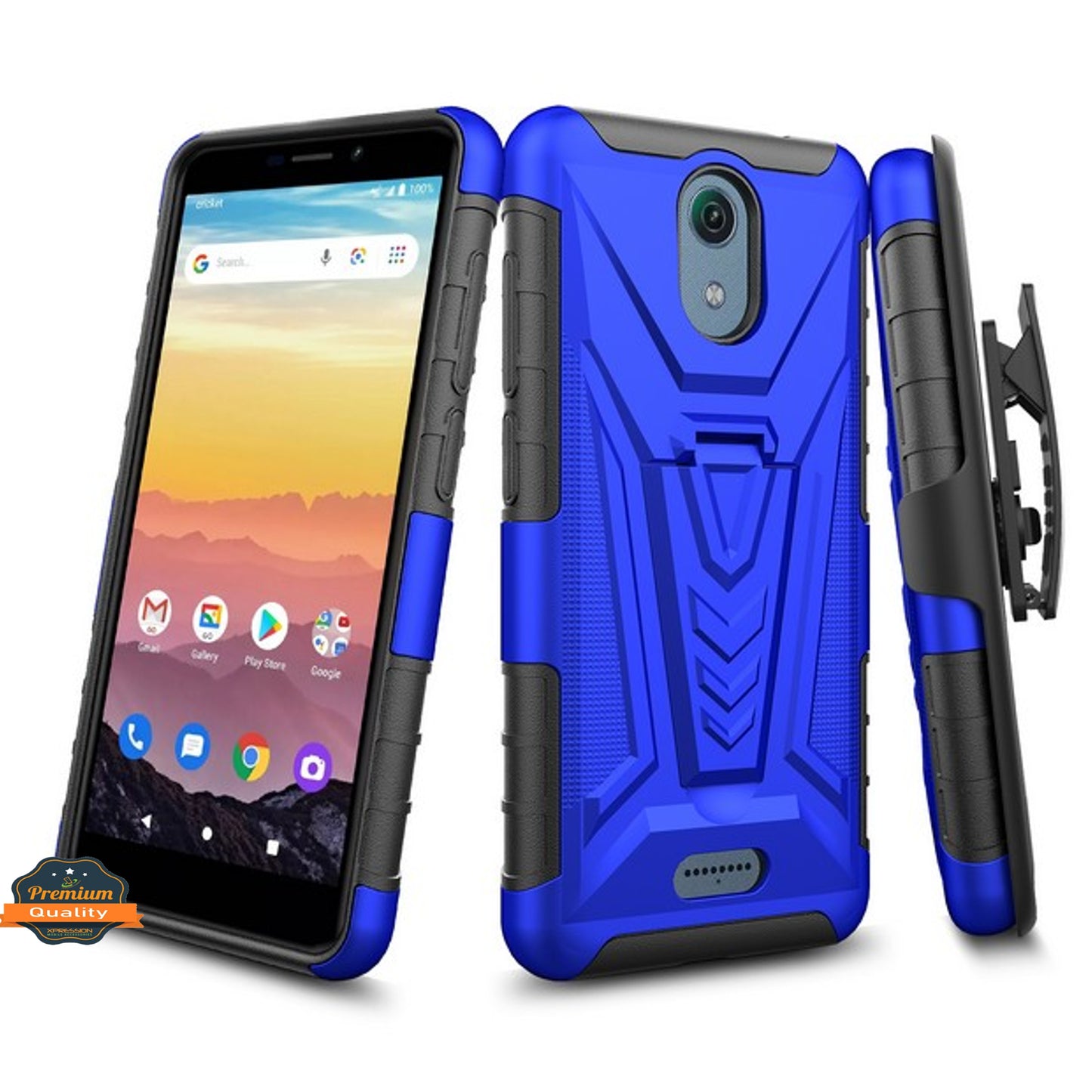 For Cricket Vision 3 Hybrid Armor V Kickstand with Swivel Belt Clip Holster Heavy Duty 3 in 1 Stand Defender Shockproof Rugged  Phone Case Cover