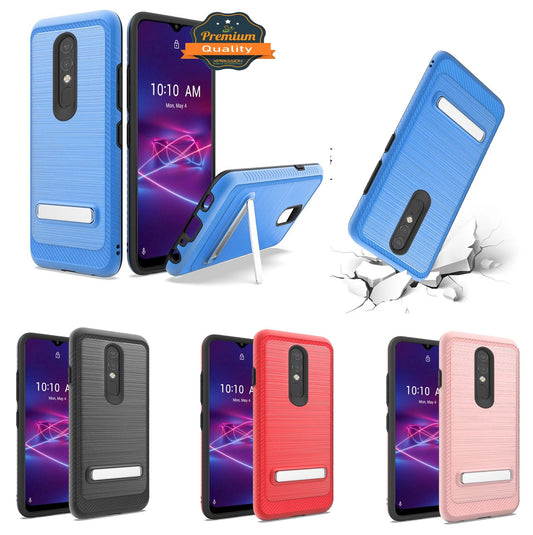 For Samsung Galaxy A02S Slim Brushed Hybrid Shock-Absorption Armor Edged Carbon Fiber with Metal Kickstand Rugged Texture  Phone Case Cover