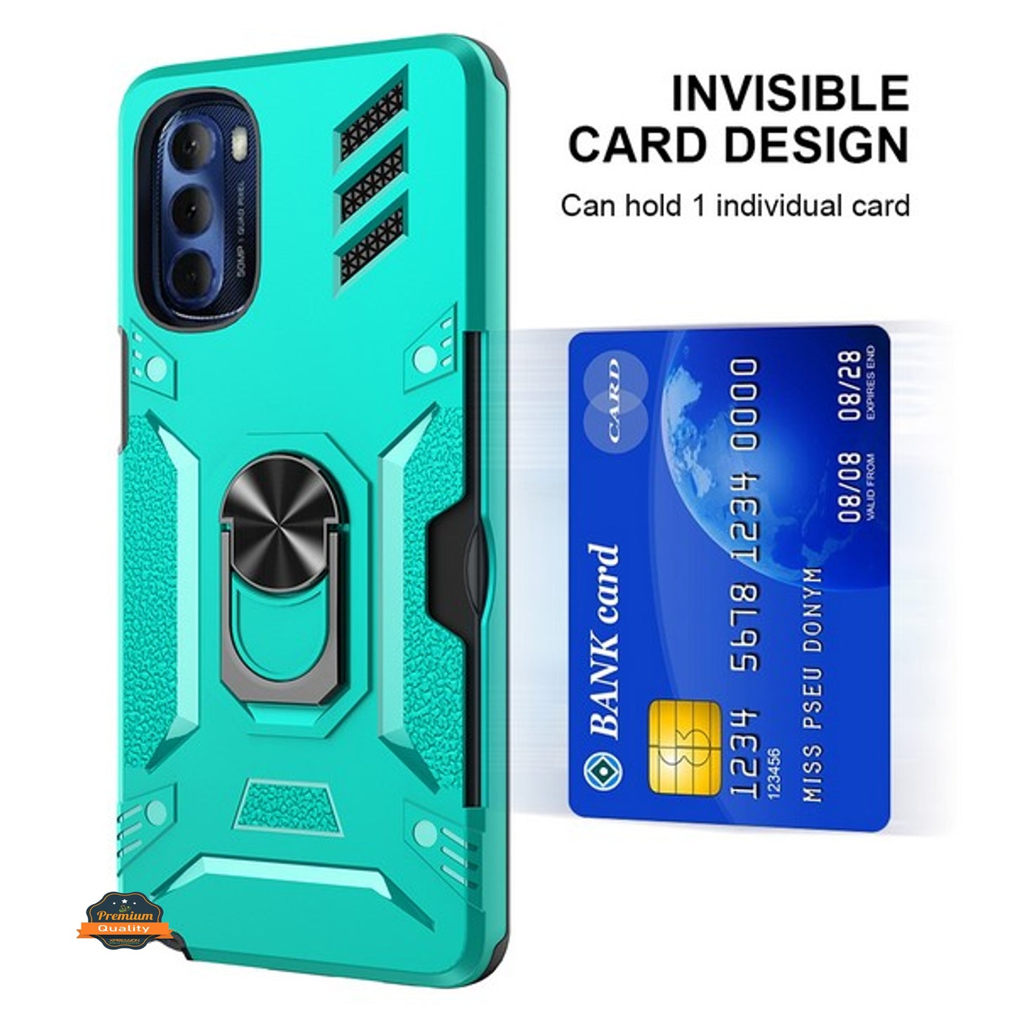 For Motorola Moto G Pure /Moto G Power 2022 Invisible Wallet Credit Card ID Holder Ring Stand Kickstand Shockproof Hybrid  Phone Case Cover