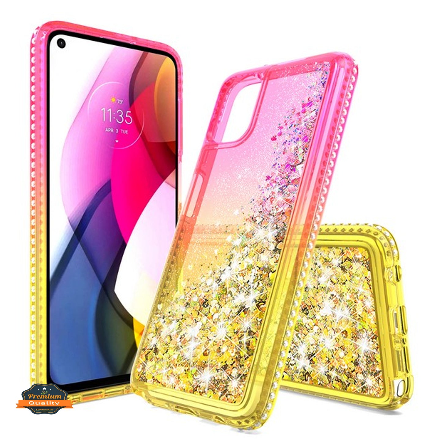 For Apple iPhone 13 Pro Max (6.7") Gradient Quicksand Glitter Flowing Liquid Floating Sparkly Bling Diamond TPU Rubber Hybrid  Phone Case Cover