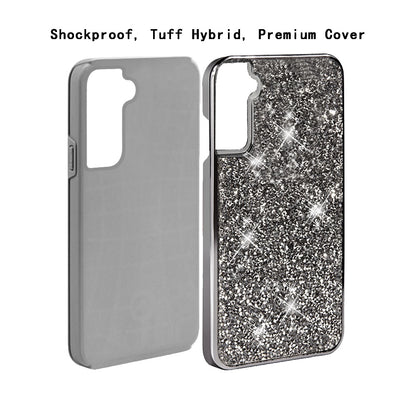 For Samsung Galaxy S22 /Plus Ultra Bling Rhinestone Diamond Shiny Glitter Hybrid Bumper Dual Layer Defender Rugged Shell Hard Rubber  Phone Case Cover