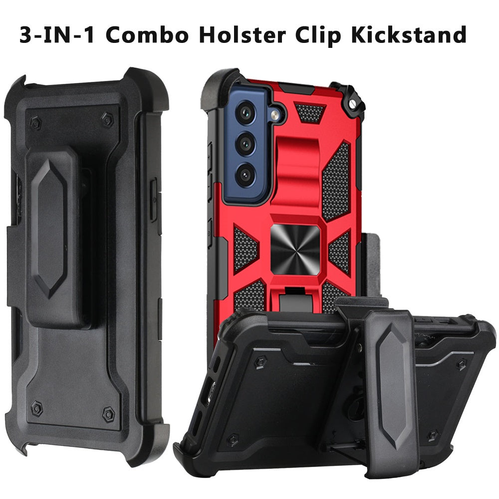 For Samsung Galaxy S21 FE /Fan Edition Hybrid 3in1 Combo Holster Belt Clip with Kickstand, Full-Body Protective Military-Grade  Phone Case Cover