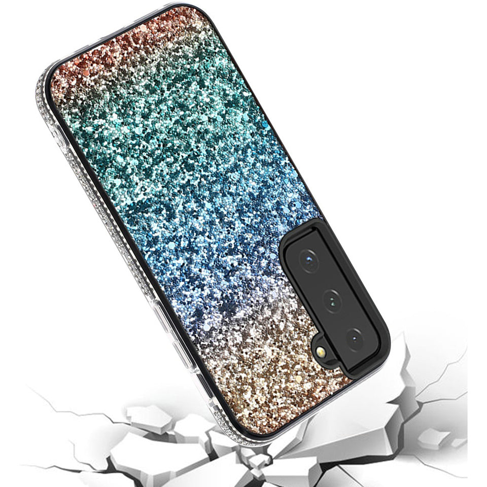 For Boost Mobile Celero 5G Rhinestone Sparkling Rainbow Gradual Glitter Full Diamond Bling Protective Hybrid Rugged Slim TPU  Phone Case Cover