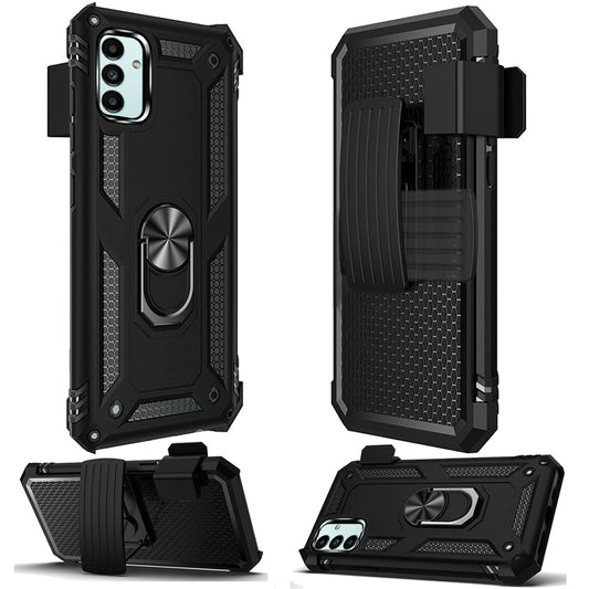 For Samsung Galaxy A53 5G Hybrid Rugged with Belt Clip Holster & Ring Stand Holder Fit with Magnetic Car Mount Shockproof Black Phone Case Cover