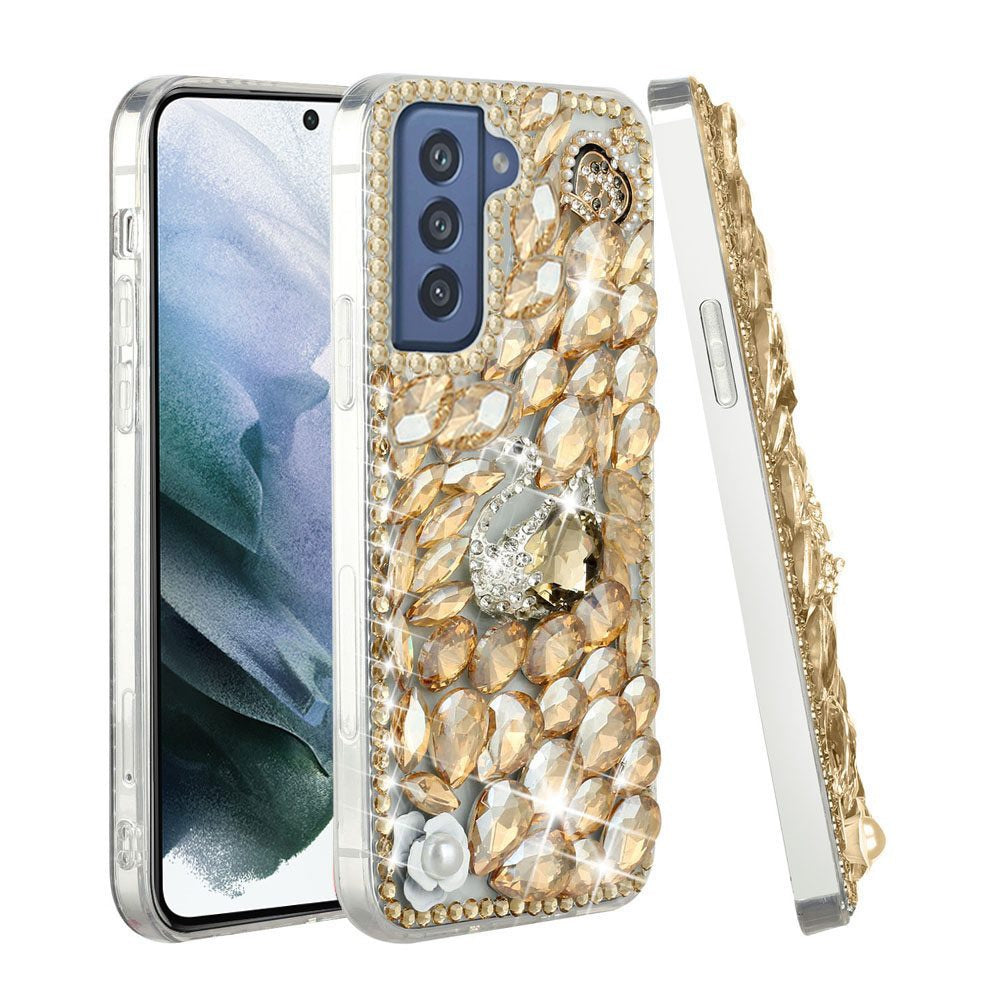 For Samsung Galaxy S22+ Plus Bling Crystal 3D Full Diamond Luxury Sparkle Rhinestone Hybrid Bumper Protective  Phone Case Cover