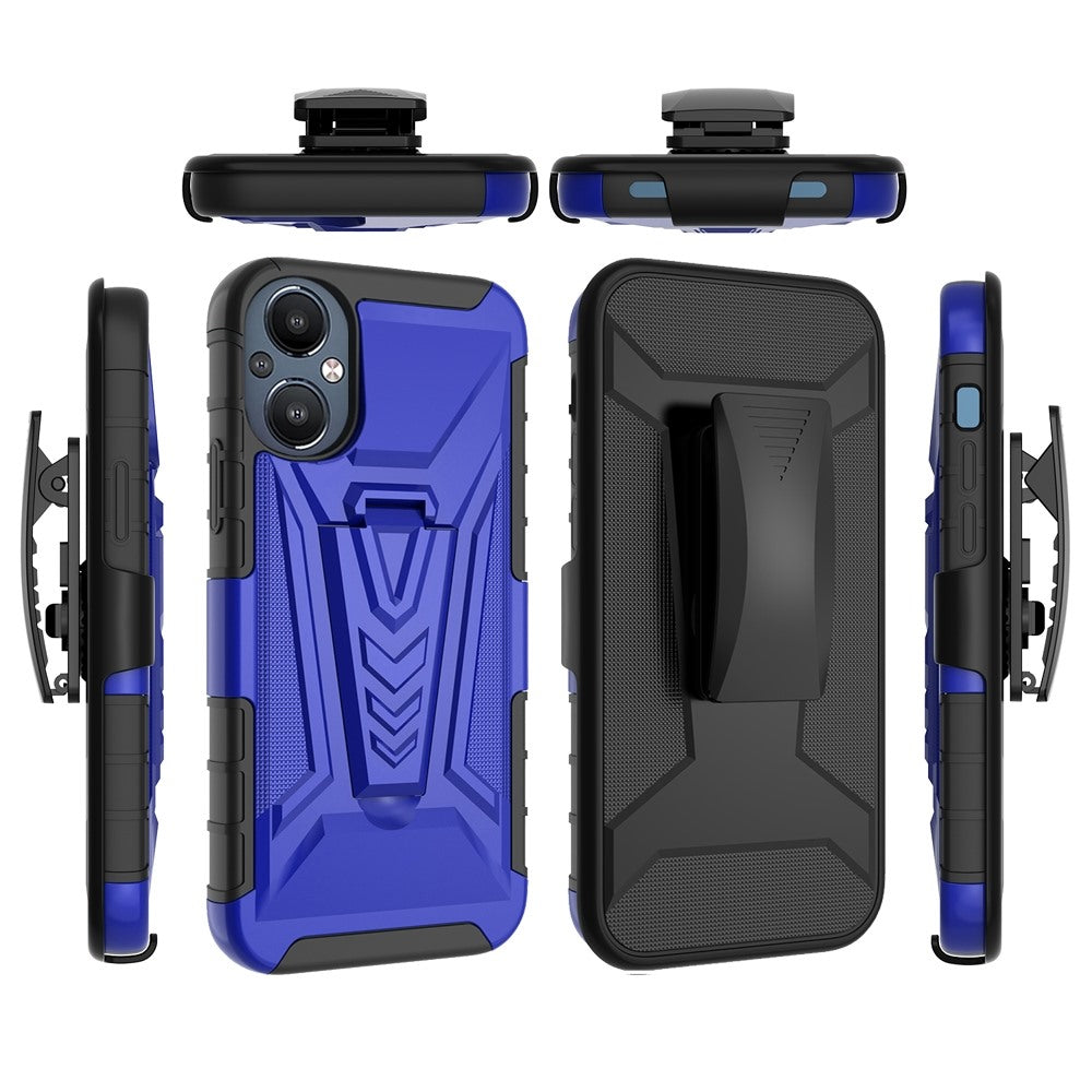 For OnePlus Nord N20 5G 3 in 1 Rugged Swivel Belt Clip Holster Heavy Duty Hybrid Armor Rubber TPU with Kickstand Stand Blue Phone Case Cover