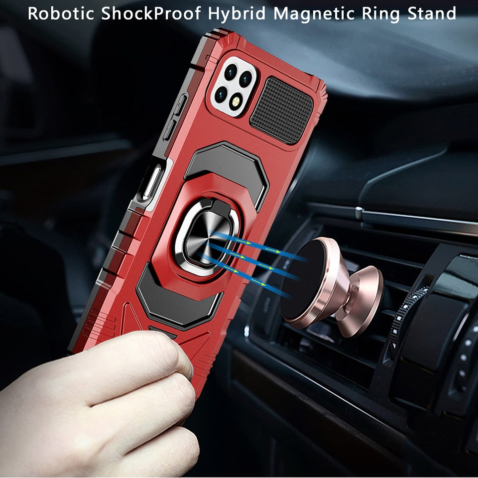 For Nokia C100 Hybrid 2in1 Dual Layer with Rotate Magnetic Ring Stand Holder Kickstand, Rugged Shockproof Protective  Phone Case Cover