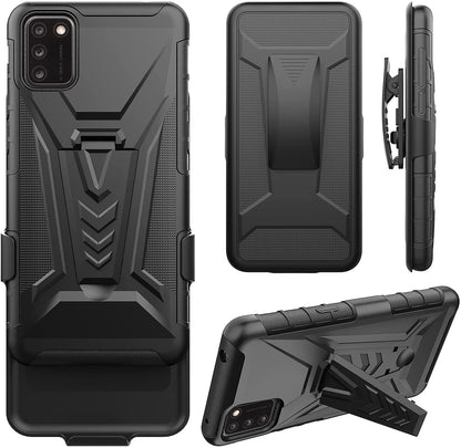 For TCL A3 /A509DL Hybrid Armor Kickstand with Swivel Belt Clip Holster Heavy Duty 3 in 1 Defender Shockproof Rugged Black Phone Case Cover