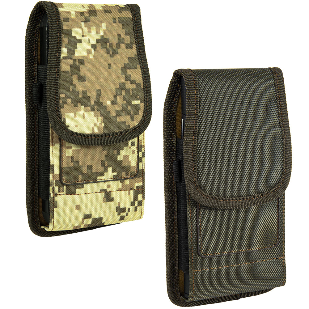 Universal Vertical Nylon Cell Phone Holster Case with Dual Credit Card Slots, Belt Clip Pouch and Belt Loop for Apple iPhone Samsung Galaxy LG Moto All Mobile phones Size 6.3" Universal Nylon [Army Camo]