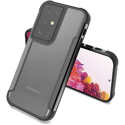 For Samsung Galaxy A02s Hybrid Aluminum Alloy Metal Clear Transparent Back PC TPU Bumper Shockproof Black Phone Case Cover