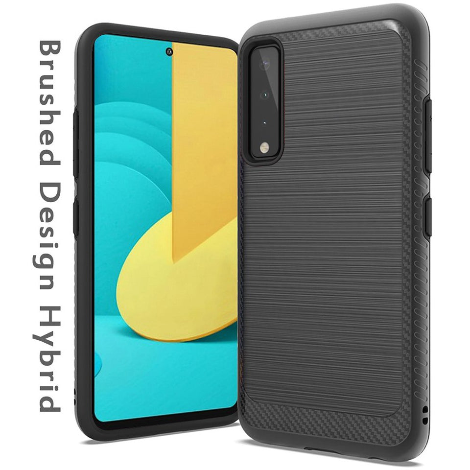 For Cricket Icon 3 (2021) Slim Protective Hybrid TPU 2-Piece Bumper Shockproof with Brushed Metal Texture Carbon Fiber Hard PC Back  Phone Case Cover