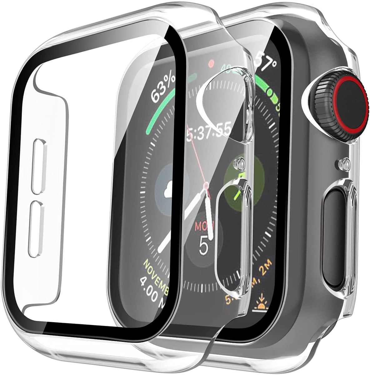 For Apple Watch 40mm SE 2nd Gen (2022) Ultra Clear Transparent PC with Built in Screen Protector Snap-on Full Cover Shell Rubber TPU + Hard PC Frame for iWatch SE 2022 (40mm) Clear