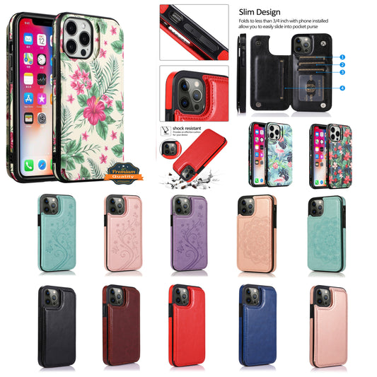 For Apple iPhone 11 Pro Max Wallet PU Leather [Two Magnetic Clasp] [Card Slots] Stand Durable Back Storage Flip  Phone Case Cover