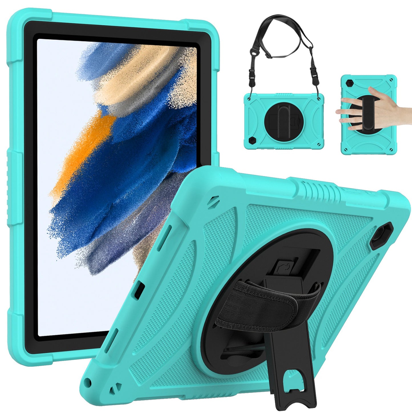 Case for Apple iPad Air 4 / iPad Air 5 / iPad Pro (11 inch) Milary Grade Shockproof Protector Silicone with Pencil Holder + Handle + Shoulder Strap + Rotating Kickstand Teal Tablet Cover