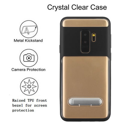 For Samsung Galaxy S9 Plus Hybrid Transparent Rubber Gummy Hard PC with Metal Kickstand Protective Clear Black Phone Case Cover