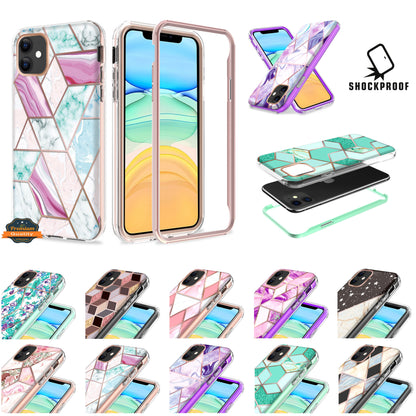 For Apple iPhone 13 (6.1") Dual Layer Hybrid Shockproof Fashion Design IMD Electroplating 2 in 1 Hard Plastic Rubber TPU Frame Armor  Phone Case Cover