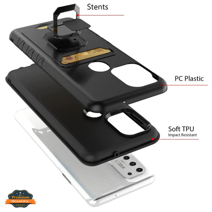 For Motorola Moto G Pure / Moto G Power 2022 Wallet Credit Card Slot Holder Ring Kickstand Heavy Duty Shockproof Hybrid  Phone Case Cover