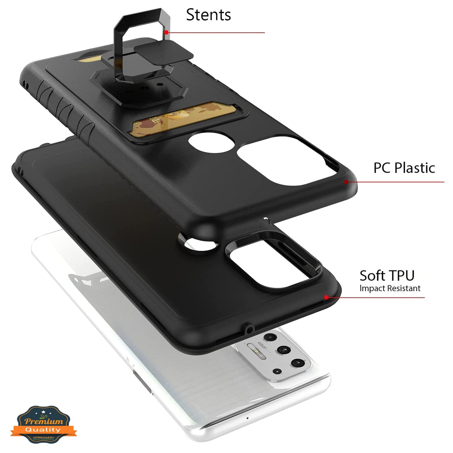 For Motorola Moto G 5G 2022 Wallet Credit Card Slot Holder with Metal Ring Kickstand Heavy Duty Shockproof Hybrid Stand  Phone Case Cover